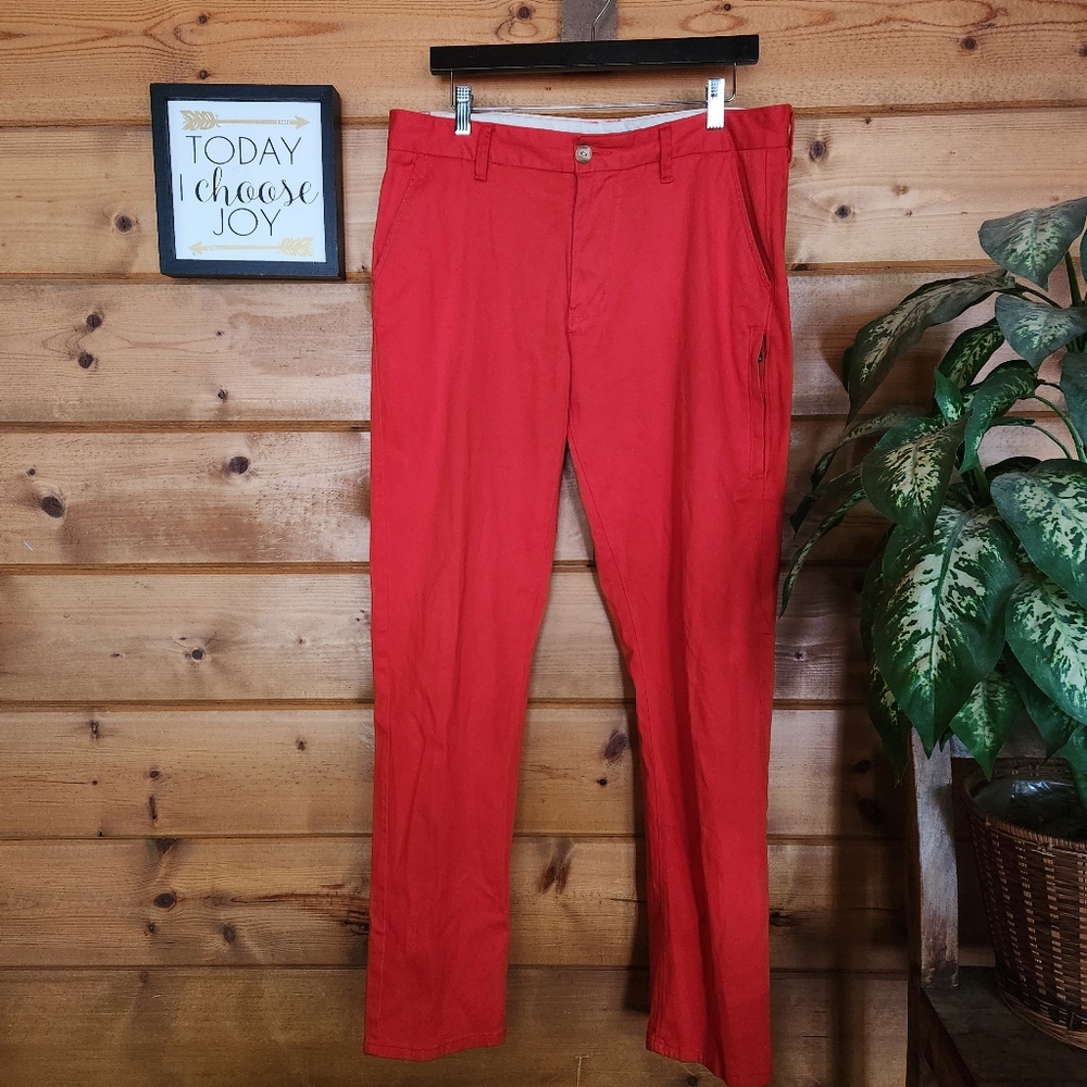 Sean John Red Straight Leg Cargo Side Zip Twill Chino Pants Y2K Sz 34(36) X 32"